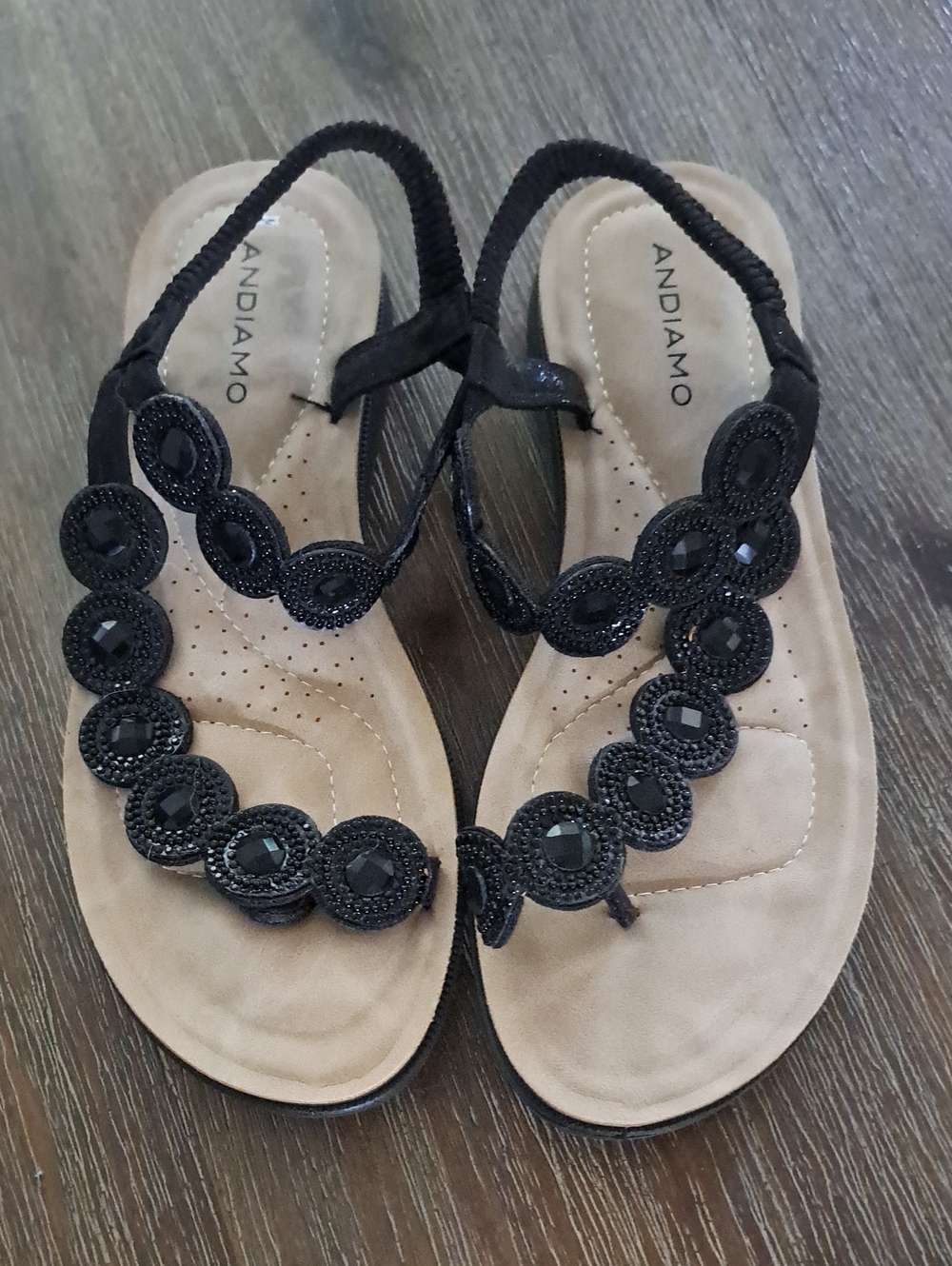 Andiamo Black Beaded Slingback Sandals